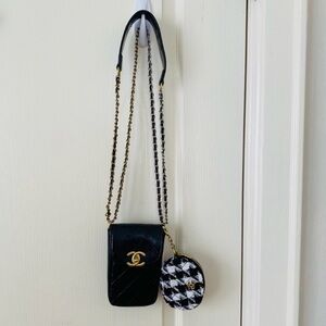 New Chanel Novelty Makeup Trio Set Black Shoulder Bag with Tweed Coin Pouch